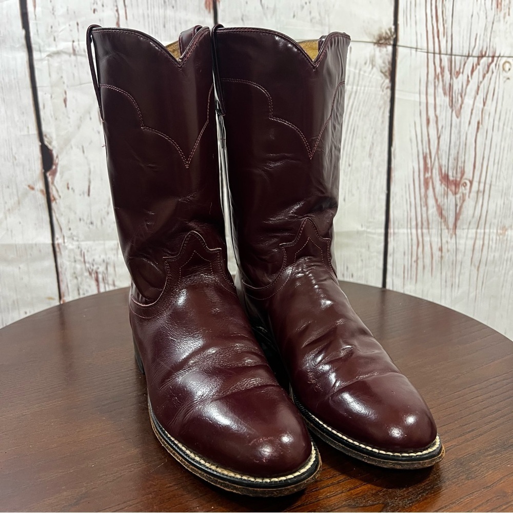 Tony Lama Vintage Cherry colored Men's Brown Leather Western Roper Boots 8B - Picture 2 of 16